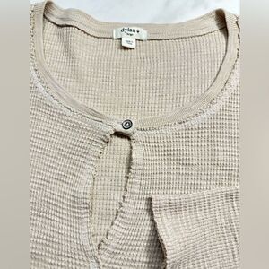 Dylan Cream Waffle Knit Cotton Long Sleeve Pullover, Keyhole Front Size Large